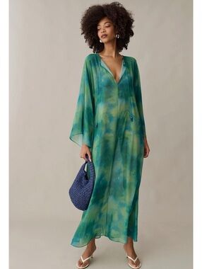 o.p.t by Few Moda Ramona Cover-Up Maxi Dress Size Large Lagoon Watercolor